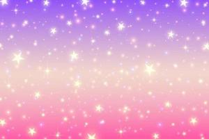 Pink unicorn background. Pastel gradient color sky with glitter. Magic galaxy space and stars. Vector abstract pattern.