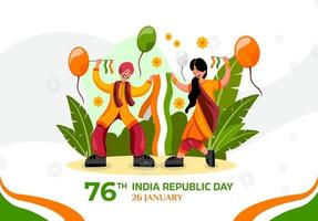 plantilla de banner de celebración del día de la república. hombre y mujer indios celebran bailando juntos vector
