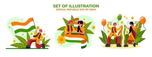 Set of illustration of indian people celebrate the Republic Day