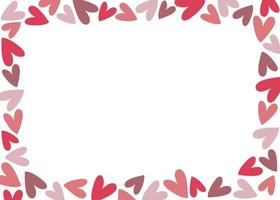 Horizontal frame with pink and purple hearts on white background. Hand drawn doodle style vector