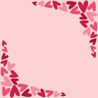 Frame with pink and red hearts on pink background. Hand drawn doodle style vector