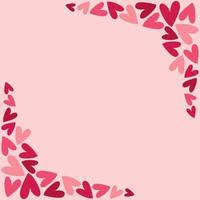 Frame with pink and red hearts on pink background. Hand drawn doodle style vector