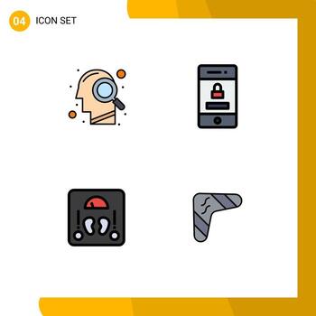 4 símbolos de signos de color plano de línea de llenado universal de elementos de diseño de vector editables de peso de seguridad de búsqueda médica principal