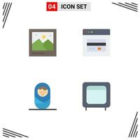 Mobile Interface Flat Icon Set of 4 Pictograms of camera boy picture web box Editable Vector Design Elements