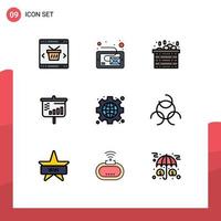 Universal Icon Symbols Group of 9 Modern Filledline Flat Colors of web gear tablet screen bar Editable Vector Design Elements