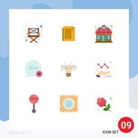 User Interface Pack of 9 Basic Flat Colors of bull adornment restaurant interaction communication Editable Vector Design Elements