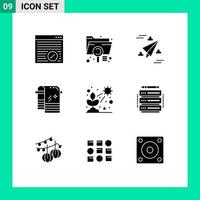 Group of 9 Modern Solid Glyphs Set for cactus towel file dry fly Editable Vector Design Elements