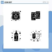 User Interface Pack of 4 Basic Solid Glyphs of antivirus alcohol security payment wine Editable Vector Design Elements