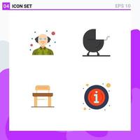 4 User Interface Flat Icon Pack of modern Signs and Symbols of person chair baby pram about Editable Vector Design Elements