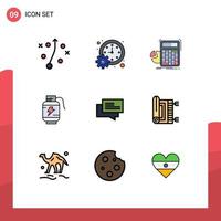 Modern Set of 9 Filledline Flat Colors and symbols such as chat power calculator battery graph Editable Vector Design Elements