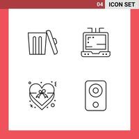 Mobile Interface Line Set of 4 Pictograms of ecology ribbon trash heart devices Editable Vector Design Elements