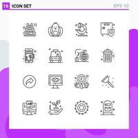 User Interface Pack of 16 Basic Outlines of shopping online medical security shopping Editable Vector Design Elements