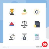 Flat Color Pack of 9 Universal Symbols of justice down network multimedia arrow Editable Vector Design Elements