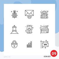 9 Thematic Vector Outlines and Editable Symbols of phone application headphone android figure Editable Vector Design Elements