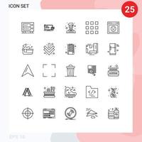 Set of 25 Modern UI Icons Symbols Signs for browser lock instructor key locks buttons Editable Vector Design Elements