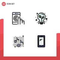 4 Creative Icons Modern Signs and Symbols of click music smartphone light party Editable Vector Design Elements