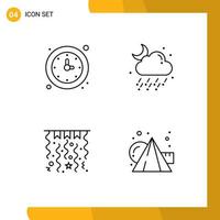 Editable Vector Line Pack of 4 Simple Filledline Flat Colors of clock christmas timer rain winter Editable Vector Design Elements