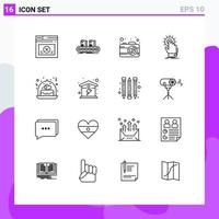 Pictogram Set of 16 Simple Outlines of cake on line hand touch Editable Vector Design Elements