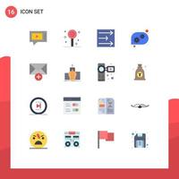 User Interface Pack of 16 Basic Flat Colors of crown message arrow mail technical help Editable Pack of Creative Vector Design Elements