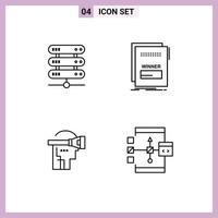 Mobile Interface Line Set of 4 Pictograms of computing virtual storage maleficient headset Editable Vector Design Elements