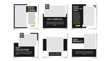 Set of Editable minimal square banner template. Black background color with stripe line shape. Stories template set for banner sale, presentation, flyer, poster, invitation. vector