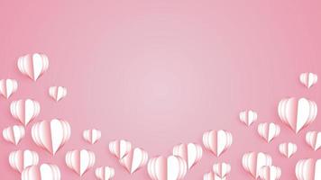 Happy valentine day. Paper elements in shape of heart flying on pink background. vector