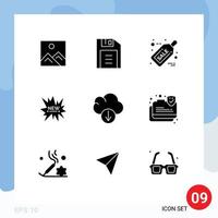 Pack of 9 Modern Solid Glyphs Signs and Symbols for Web Print Media such as download cloud christmas new shopping Editable Vector Design Elements