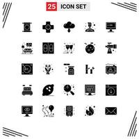 Group of 25 Modern Solid Glyphs Set for screen ad arrow tv painter Editable Vector Design Elements