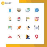 16 User Interface Flat Color Pack of modern Signs and Symbols of touchscreen web outsourcing seo globe Editable Pack of Creative Vector Design Elements