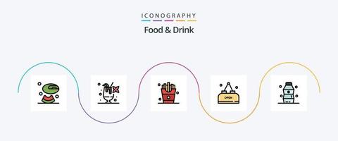 línea de comida y bebida llena de paquete de iconos planos 5 que incluye. comida. bebida. alimento. vector