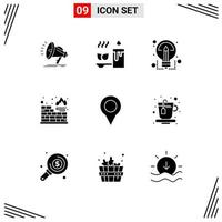 User Interface Pack of 9 Basic Solid Glyphs of marker location creative protection database Editable Vector Design Elements