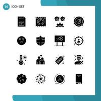 Modern Set of 16 Solid Glyphs and symbols such as planets orbiting orbit medicine technology engineering science Editable Vector Design Elements