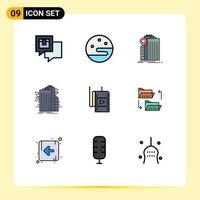 Pack of 9 Modern Filledline Flat Colors Signs and Symbols for Web Print Media such as internet smart city bank technology government Editable Vector Design Elements