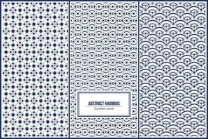 three pattern pack of blue abstract rhombus vector