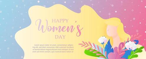 Beautiful woman in flat style with women's day wording and flowers on star pattern background vector