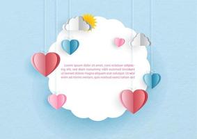 Valentine greeting card in paper cut style and vector design with example texts.