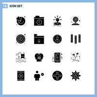 16 Universal Solid Glyph Signs Symbols of next video camera difference webcam camera Editable Vector Design Elements