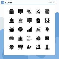 Pack of 25 Modern Solid Glyphs Signs and Symbols for Web Print Media such as network signal e tower social Editable Vector Design Elements