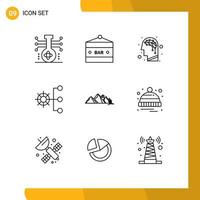 9 iconos creativos signos y símbolos modernos de organización empresa de entretenimiento corporativo estructura inteligencia elementos de diseño vectorial editables vector