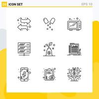 Set of 9 Commercial Outlines pack for investment budget food web network server Editable Vector Design Elements