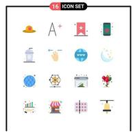 Flat Color Pack of 16 Universal Symbols of gestures drink tag cola share Editable Pack of Creative Vector Design Elements