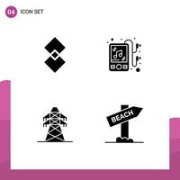 4 Creative Icons Modern Signs and Symbols of shift transmission crypto currency music beach Editable Vector Design Elements