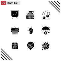 Pack of 9 Modern Solid Glyphs Signs and Symbols for Web Print Media such as banking mind programming fruit man summer Editable Vector Design Elements