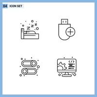Set of 4 Modern UI Icons Symbols Signs for night interface add hardware disable Editable Vector Design Elements