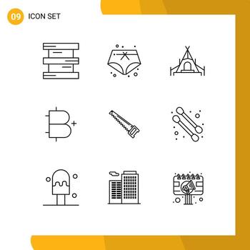 User Interface Pack of 9 Basic Outlines of bade saw nature plus coin Editable Vector Design Elements