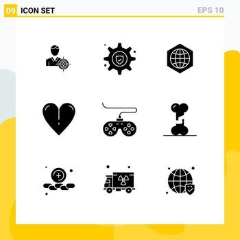 conjunto de 9 iconos de interfaz de usuario modernos signos de símbolos para dispositivo de joystick controlador global amor elementos de diseño vectorial editables vector