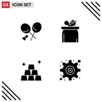 Group of 4 Solid Glyphs Signs and Symbols for badminton finance spring new born money Editable Vector Design Elements