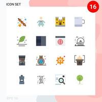 User Interface Pack of 16 Basic Flat Colors of grid quill castle pen feather Editable Pack of Creative Vector Design Elements