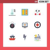 9 Thematic Vector Flat Colors and Editable Symbols of army construction love computer heart Editable Vector Design Elements