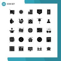 Modern Set of 25 Solid Glyphs and symbols such as dollar security success protect medical Editable Vector Design Elements